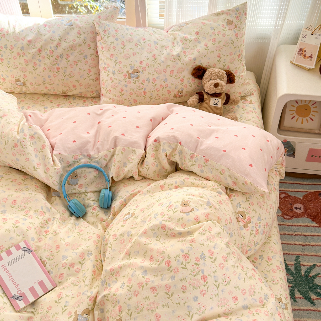 91家纺网 家纺一手货源 找家纺 清雅福 2025新款全棉柔软印花系列四件套 甜莓手记-米