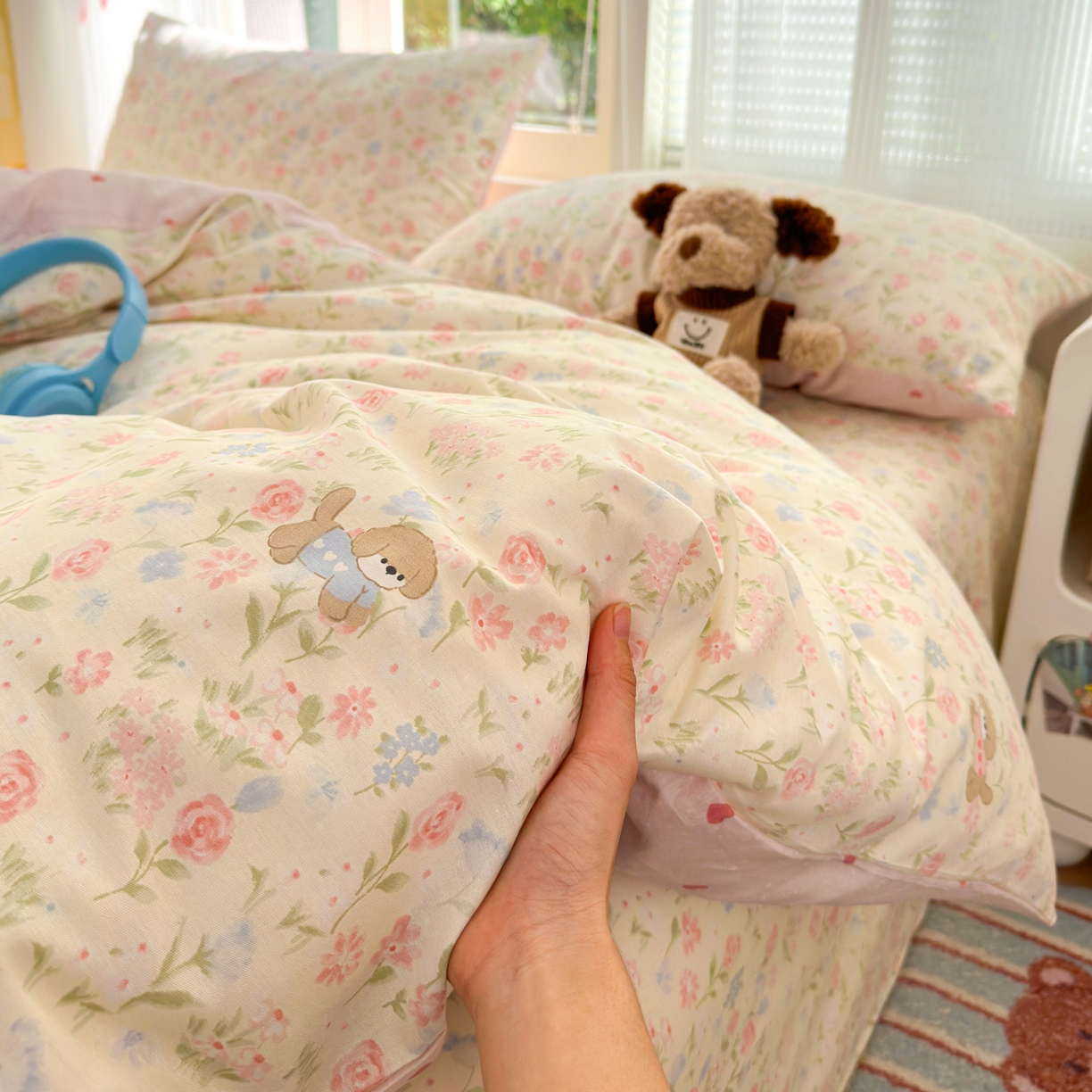 91家纺网 家纺一手货源 找家纺 清雅福 2025新款全棉柔软印花系列四件套 甜莓手记-米