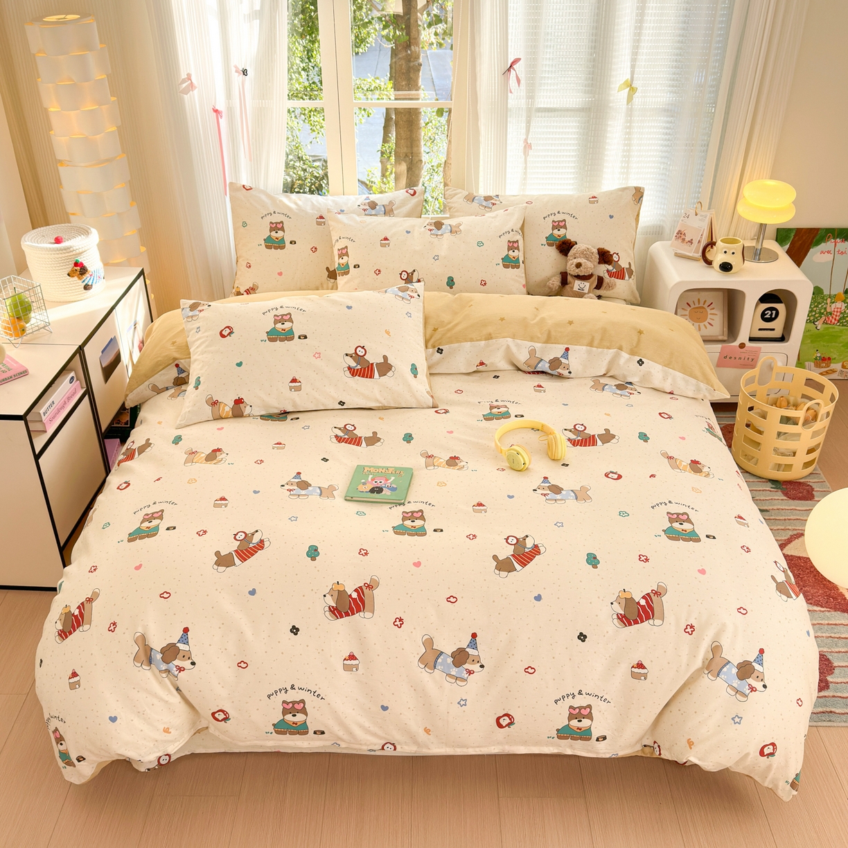 91家纺网 家纺一手货源 找家纺 清雅福 2025新款全棉柔软印花系列四件套 汪星卧室