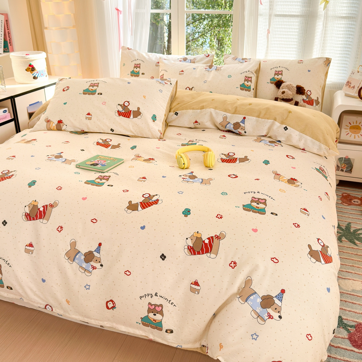 91家纺网 家纺一手货源 找家纺 清雅福 2025新款全棉柔软印花系列四件套 汪星卧室