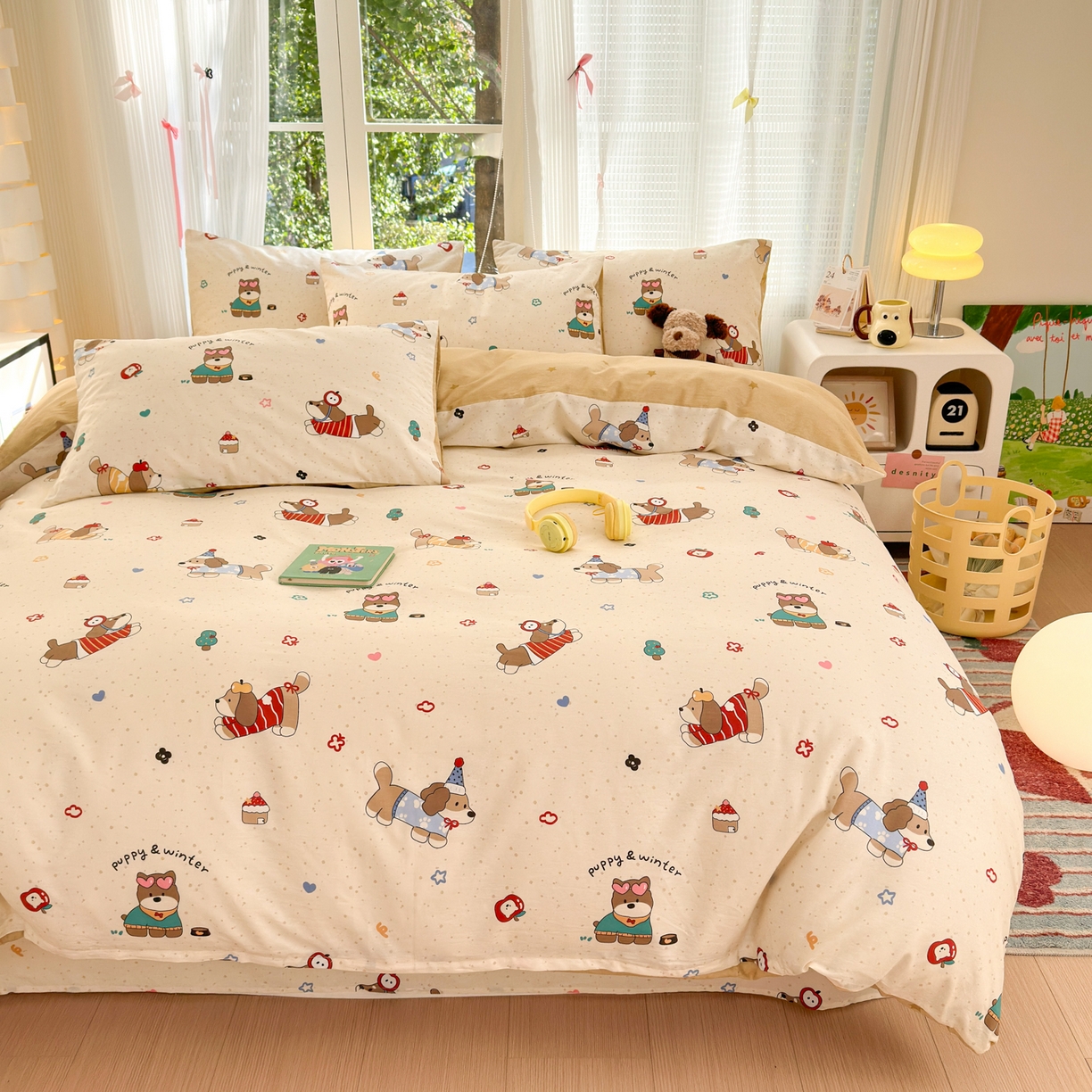 91家纺网 家纺一手货源 找家纺 清雅福 2025新款全棉柔软印花系列四件套 汪星卧室