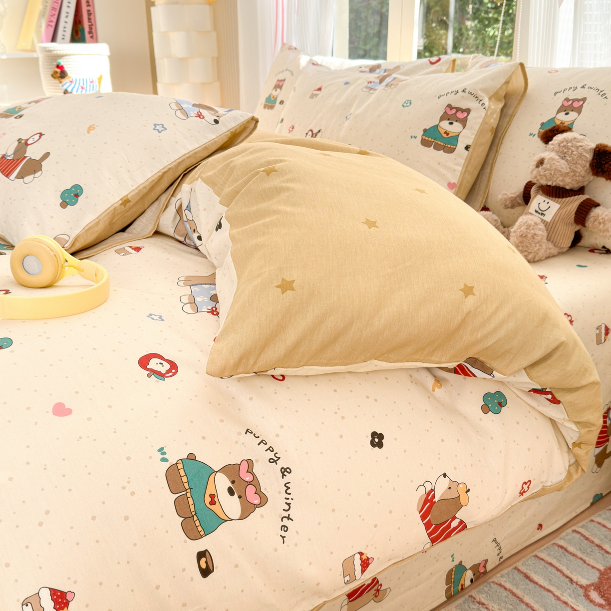 91家纺网 家纺一手货源 找家纺 清雅福 2025新款全棉柔软印花系列四件套 汪星卧室