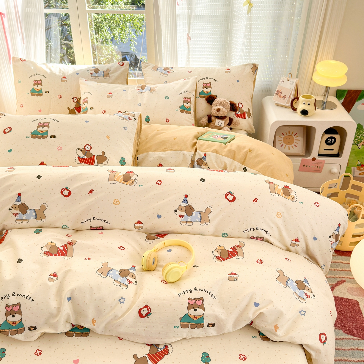 91家纺网 家纺一手货源 找家纺 清雅福 2025新款全棉柔软印花系列四件套 汪星卧室