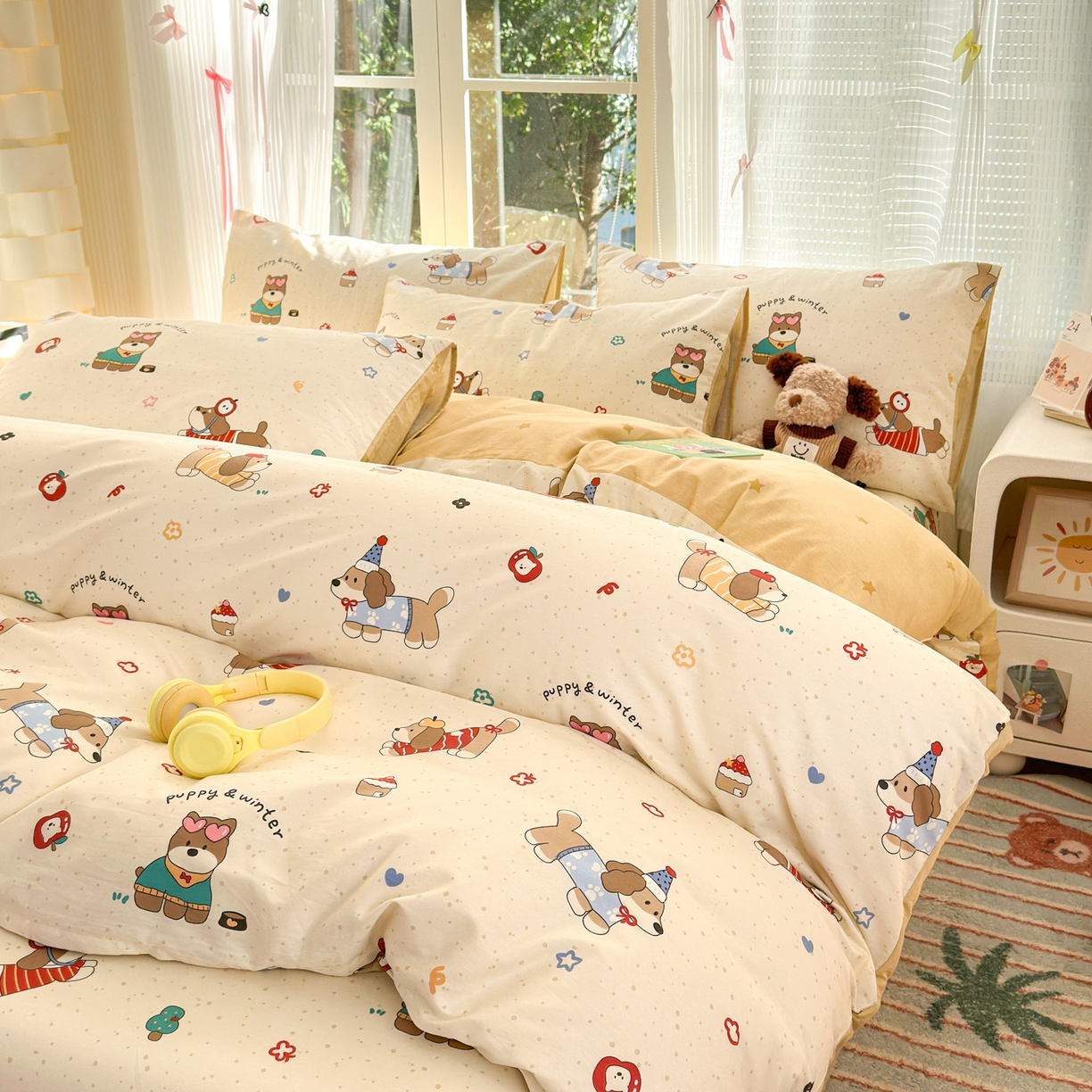 91家纺网 家纺一手货源 找家纺 清雅福 2025新款全棉柔软印花系列四件套 汪星卧室