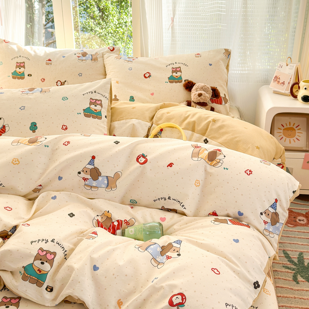 91家纺网 家纺一手货源 找家纺 清雅福 2025新款全棉柔软印花系列四件套 汪星卧室