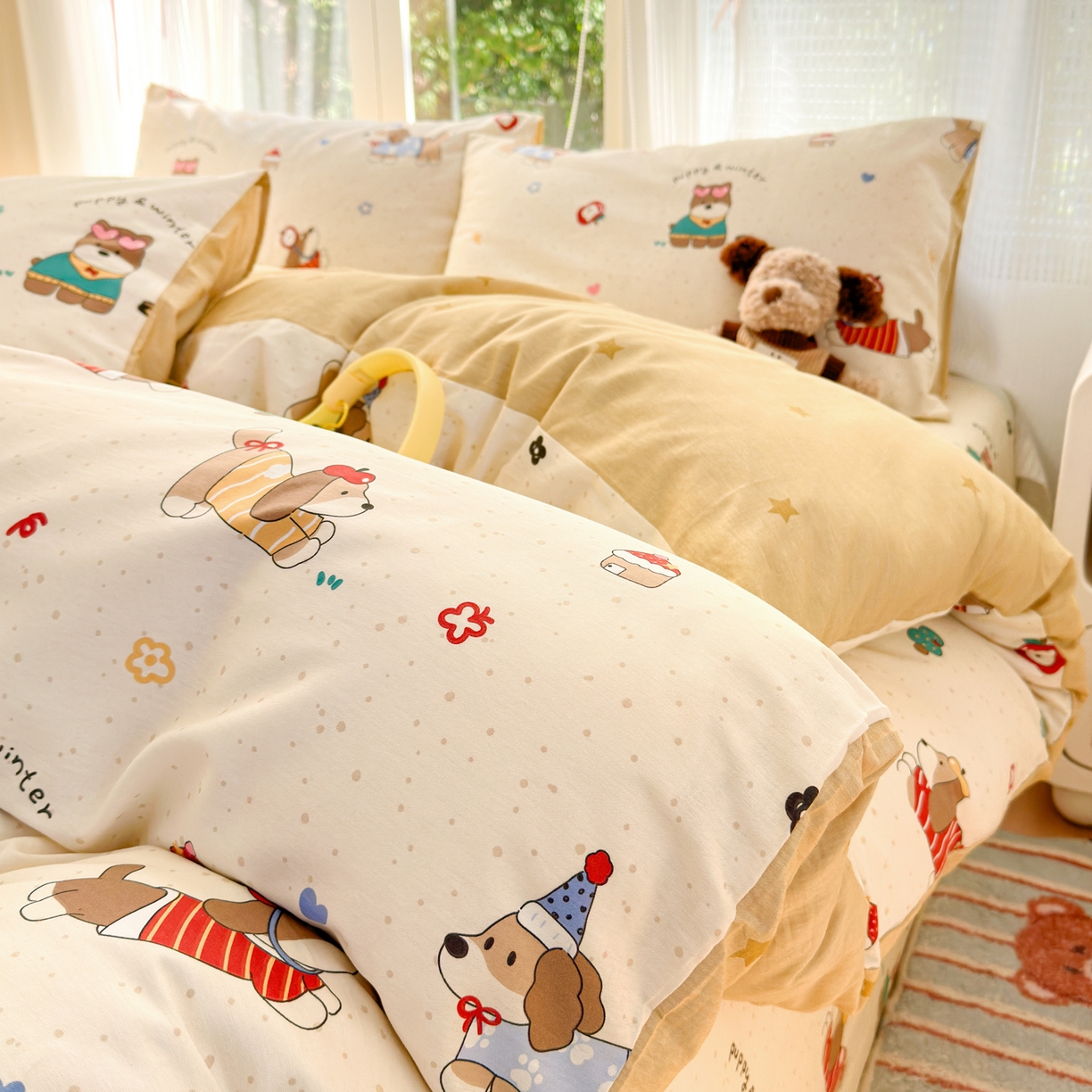 91家纺网 家纺一手货源 找家纺 清雅福 2025新款全棉柔软印花系列四件套 汪星卧室