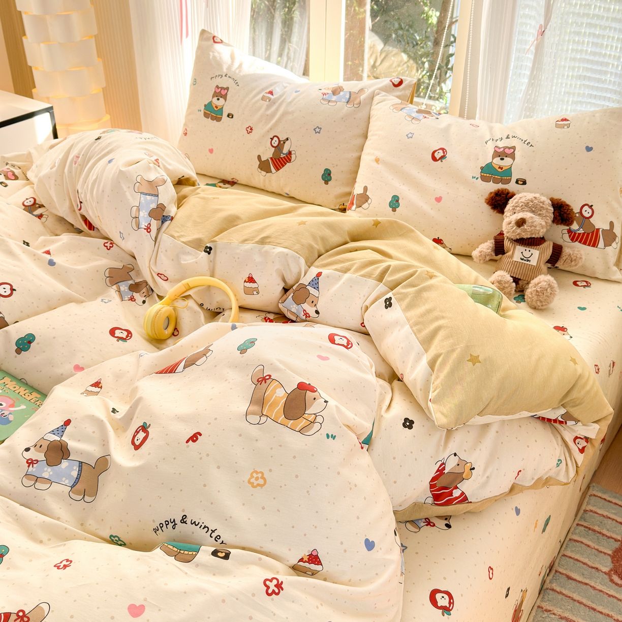 91家纺网 家纺一手货源 找家纺 清雅福 2025新款全棉柔软印花系列四件套 汪星卧室