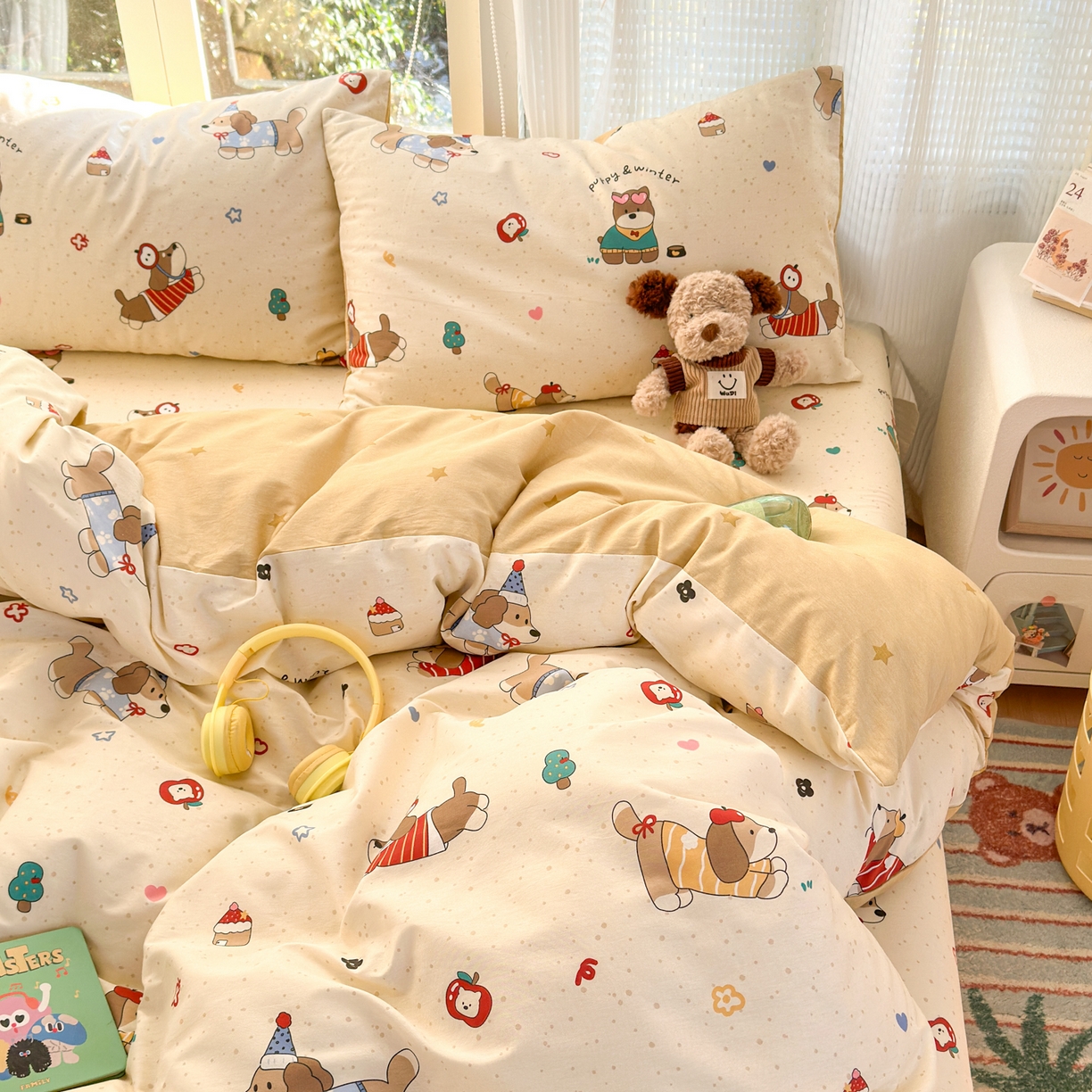 91家纺网 家纺一手货源 找家纺 清雅福 2025新款全棉柔软印花系列四件套 汪星卧室