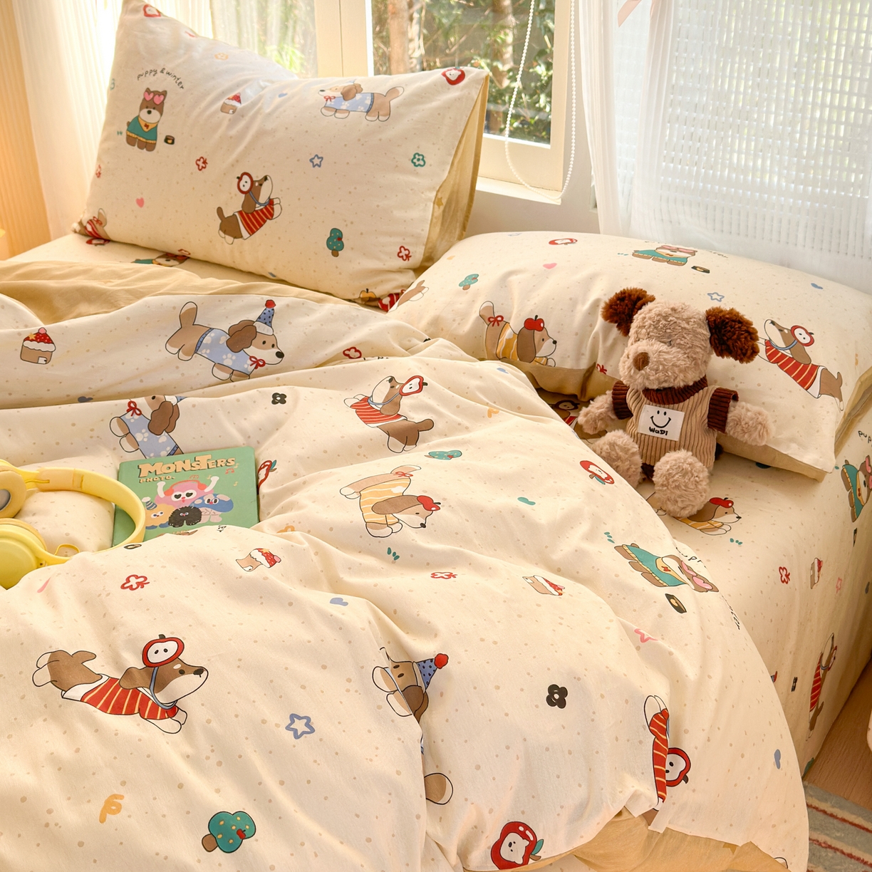 91家纺网 家纺一手货源 找家纺 清雅福 2025新款全棉柔软印花系列四件套 汪星卧室