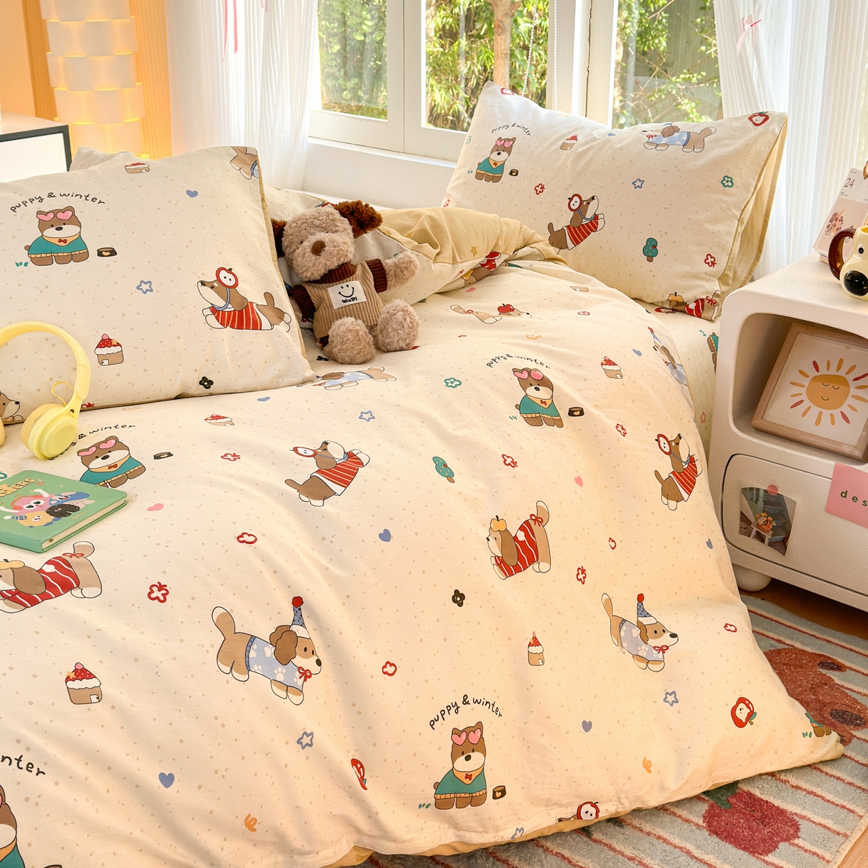 91家纺网 家纺一手货源 找家纺 清雅福 2025新款全棉柔软印花系列四件套 汪星卧室