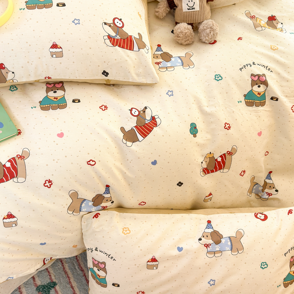 91家纺网 家纺一手货源 找家纺 清雅福 2025新款全棉柔软印花系列四件套 汪星卧室