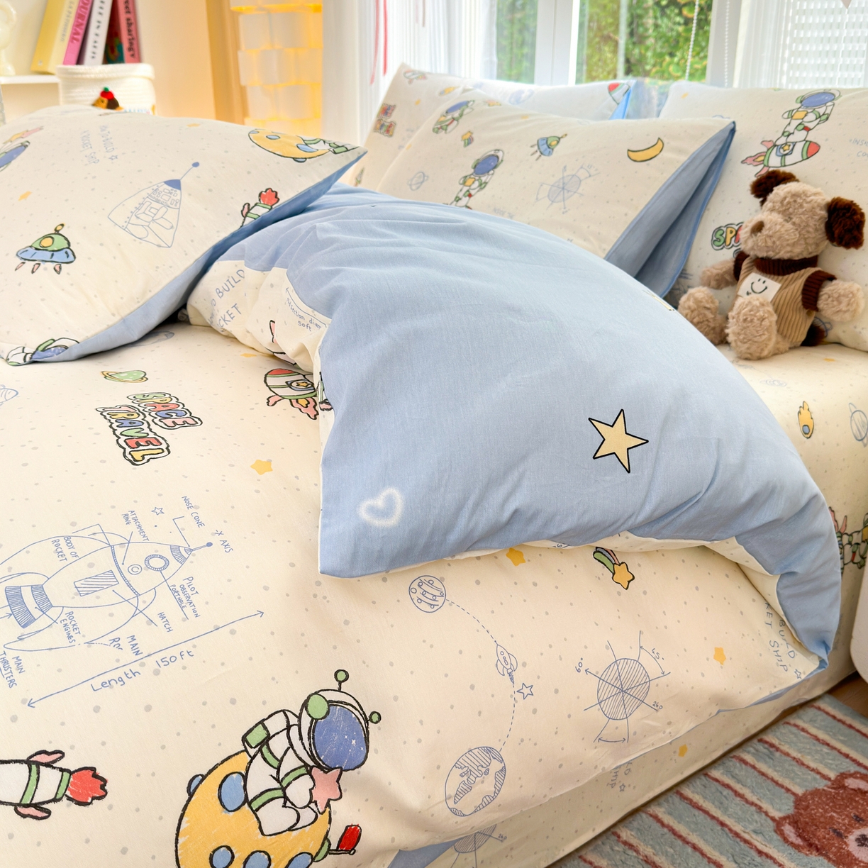 91家纺网 家纺一手货源 找家纺 清雅福 2025新款全棉柔软印花系列四件套 星际仔仔