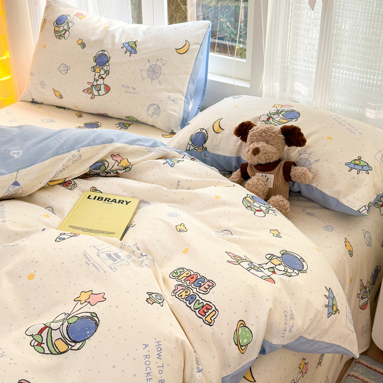 91家纺网 家纺一手货源 找家纺 清雅福 2025新款全棉柔软印花系列四件套 星际仔仔