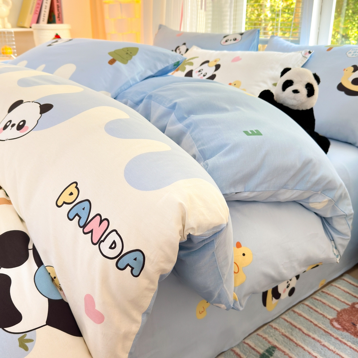 清雅福 2025新款全棉柔软印花系列四件套 熊猫鸭鸭乐-兰