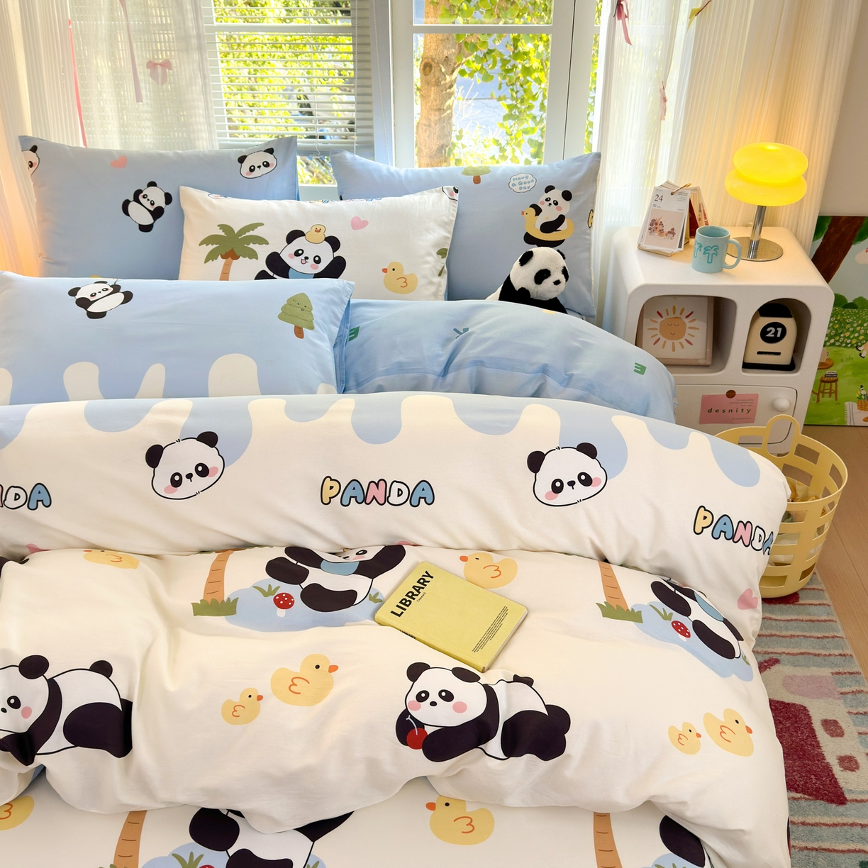 91家纺网 家纺一手货源 找家纺 清雅福 2025新款全棉柔软印花系列四件套 熊猫鸭鸭乐-兰