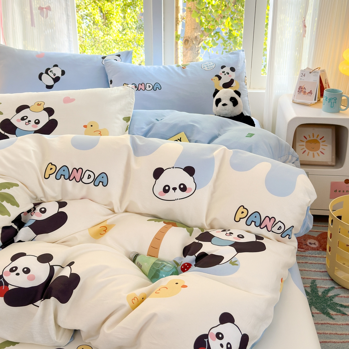 91家纺网 家纺一手货源 找家纺 清雅福 2025新款全棉柔软印花系列四件套 熊猫鸭鸭乐-兰