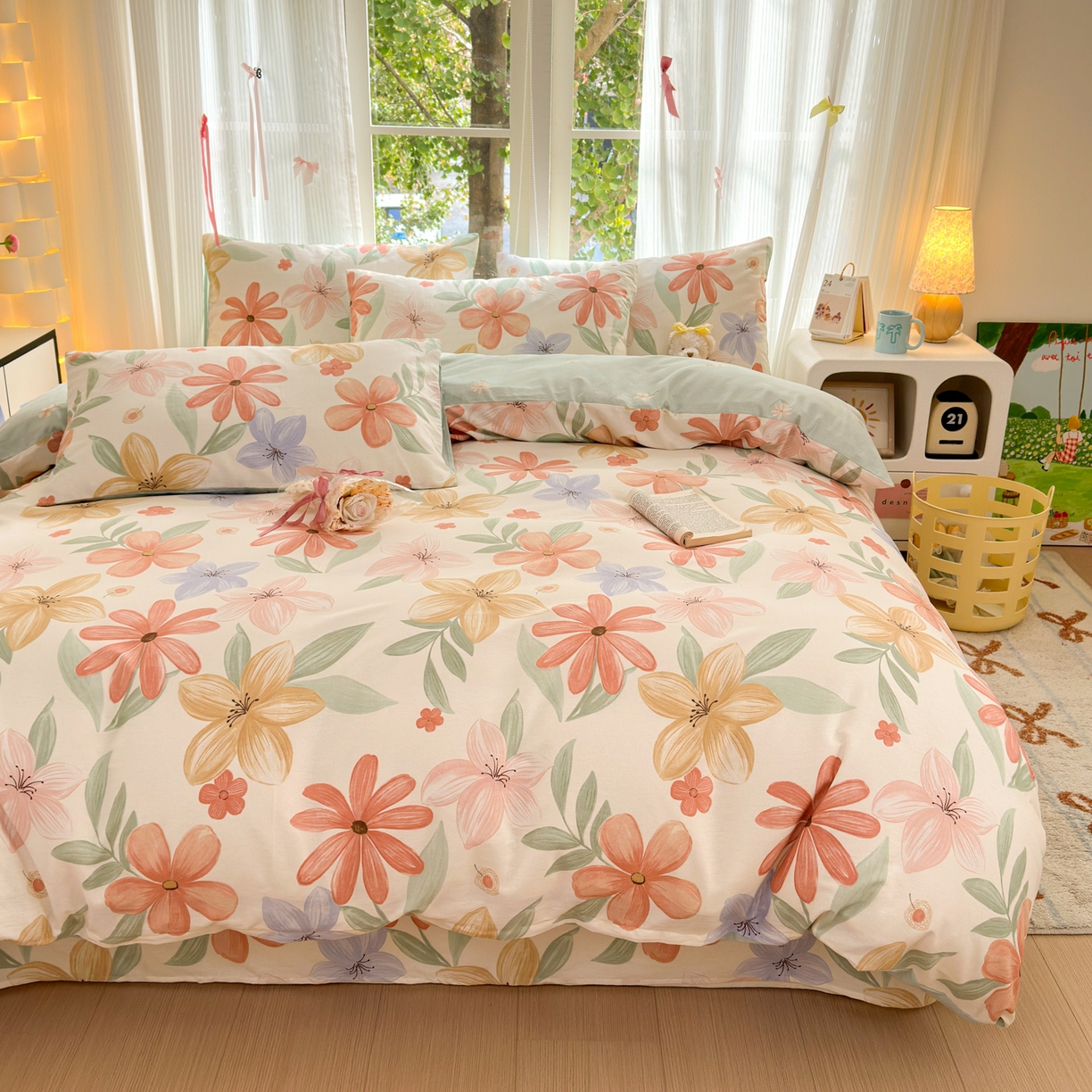 91家纺网 家纺一手货源 找家纺 清雅福 2025新款全棉柔软印花系列四件套 云裳花谷