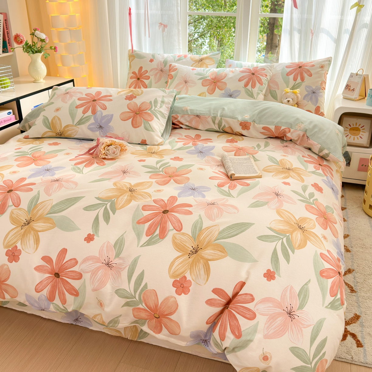 91家纺网 家纺一手货源 找家纺 清雅福 2025新款全棉柔软印花系列四件套 云裳花谷