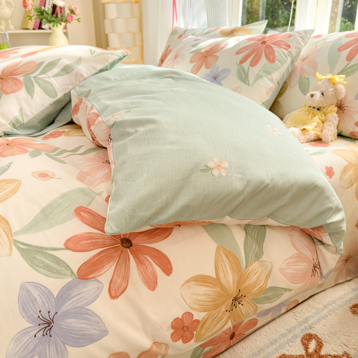 91家纺网 家纺一手货源 找家纺 清雅福 2025新款全棉柔软印花系列四件套 云裳花谷