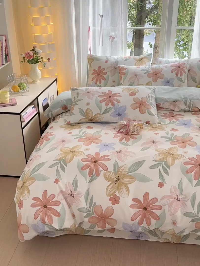 91家纺网 家纺一手货源 找家纺 清雅福 2025新款全棉柔软印花系列四件套 云裳花谷