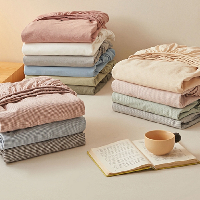 （总）优眠坊 2026新款全棉色织水洗纯色条格纯棉单层床笠床垫保护套