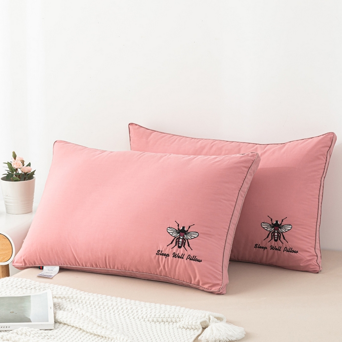 仁宇枕业 2025新款新品蜜蜂款羽丝绒舒适枕头枕芯 蜜蜂双边-粉色