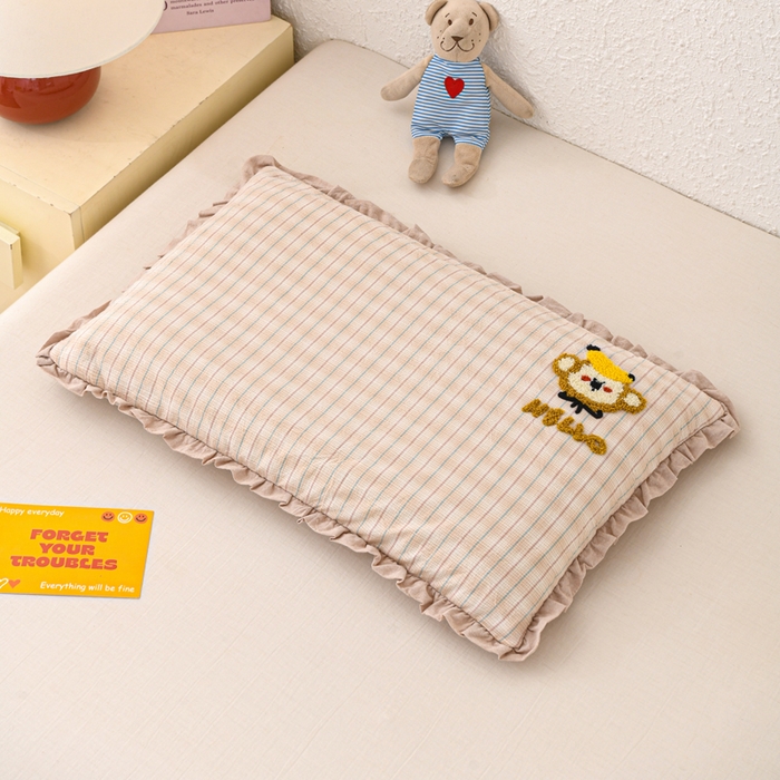 91家纺网 家纺一手货源 找家纺 仁宇枕业 2025新款新品花边毛巾绣全荞麦枕头枕芯 花边毛巾绣荞麦枕-咖色猴