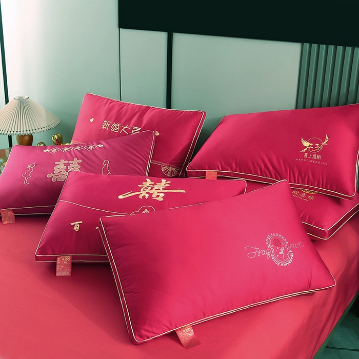 91家纺网 家纺一手货源 找家纺 （总）贤内助家纺 2025新款全棉大红婚庆枕芯枕头护肩枕舒适枕羽丝枕