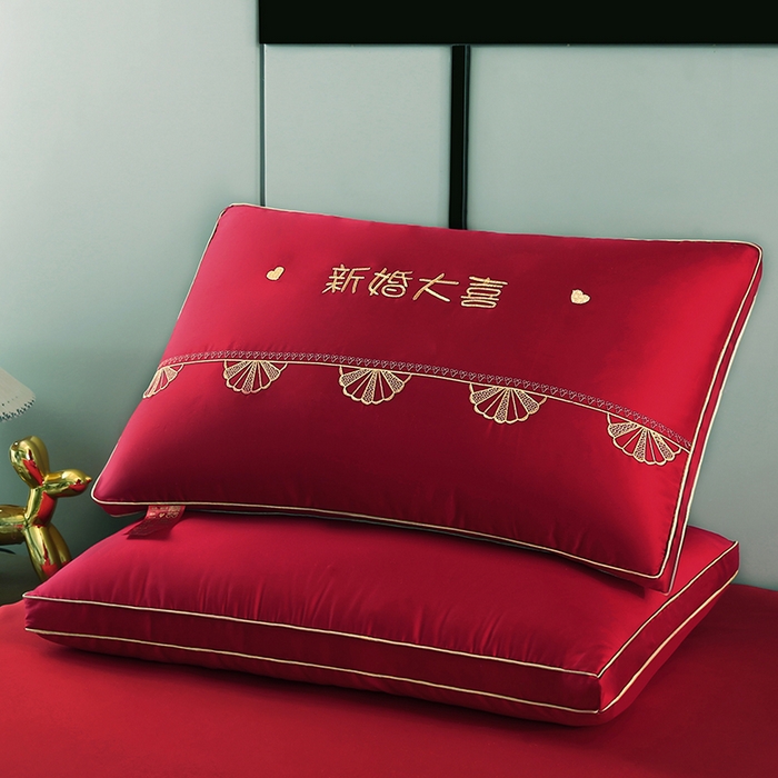 91家纺网 家纺一手货源 找家纺 （总）贤内助家纺 2025新款全棉大红婚庆枕芯枕头护肩枕舒适枕羽丝枕