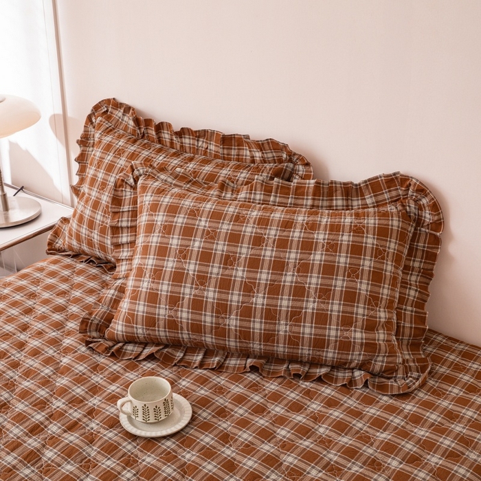 91家纺网 家纺一手货源 找家纺 （总）依蔓羽 2026新款ins风格子系列全棉色织水洗棉枕套