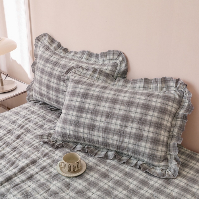 91家纺网 家纺一手货源 找家纺 （总）依蔓羽 2026新款ins风格子系列全棉色织水洗棉枕套