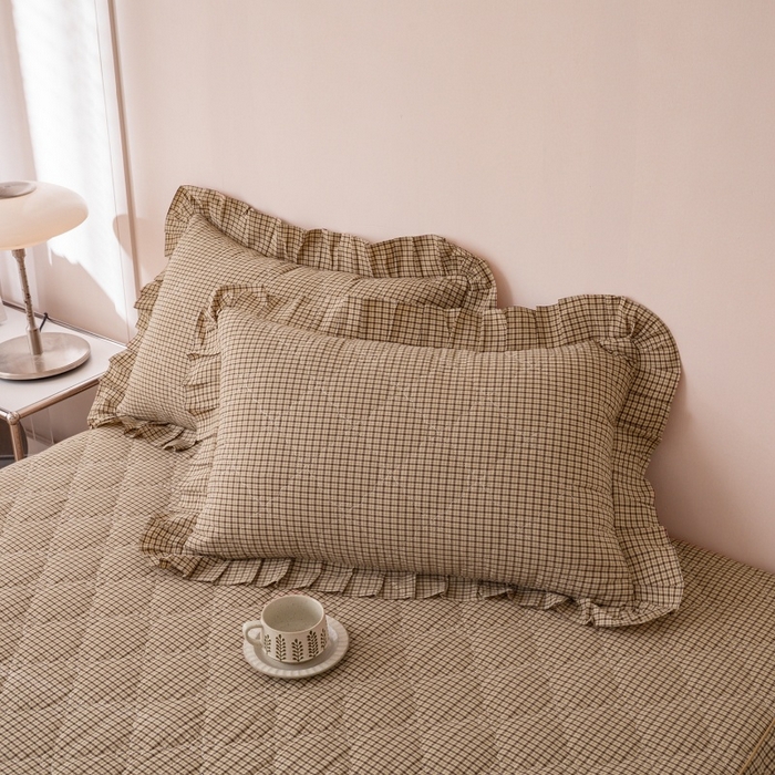 91家纺网 家纺一手货源 找家纺 （总）依蔓羽 2026新款ins风格子系列全棉色织水洗棉枕套