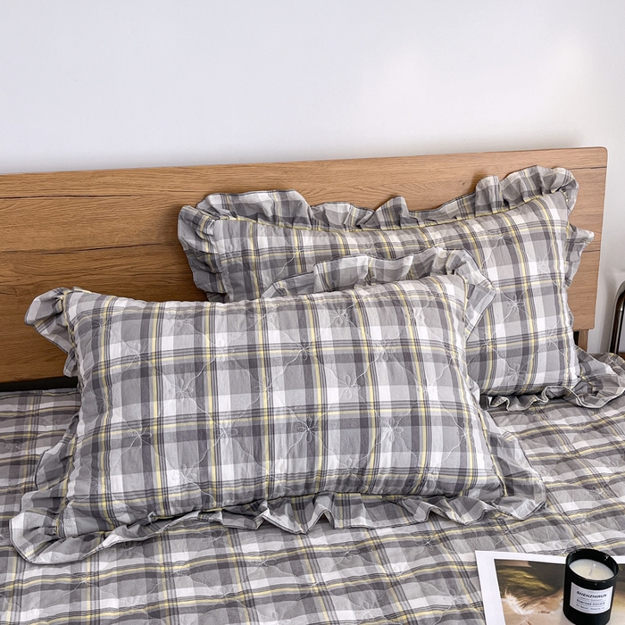 91家纺网 家纺一手货源 找家纺 （总）依蔓羽 2026新款ins风格子系列全棉色织水洗棉枕套