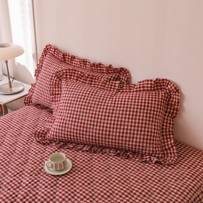 91家纺网 家纺一手货源 找家纺 （总）依蔓羽 2026新款ins风格子系列全棉色织水洗棉枕套