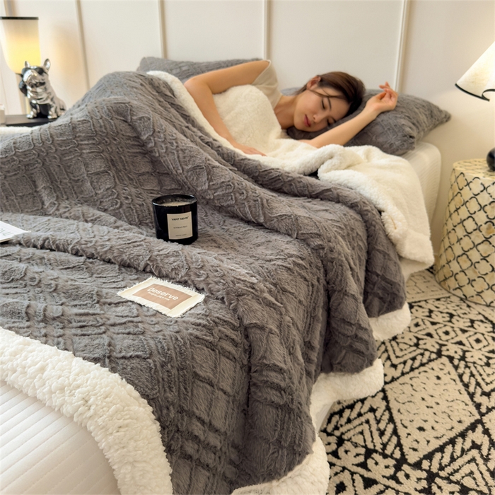 91家纺网 家纺一手货源 找家纺 慕木家纺 2025新款A类高克重加厚兔毛绒双层毛毯斜纹条纹系列(跨境首选提供买家秀) 兔兔绒-斜纹-夜空灰