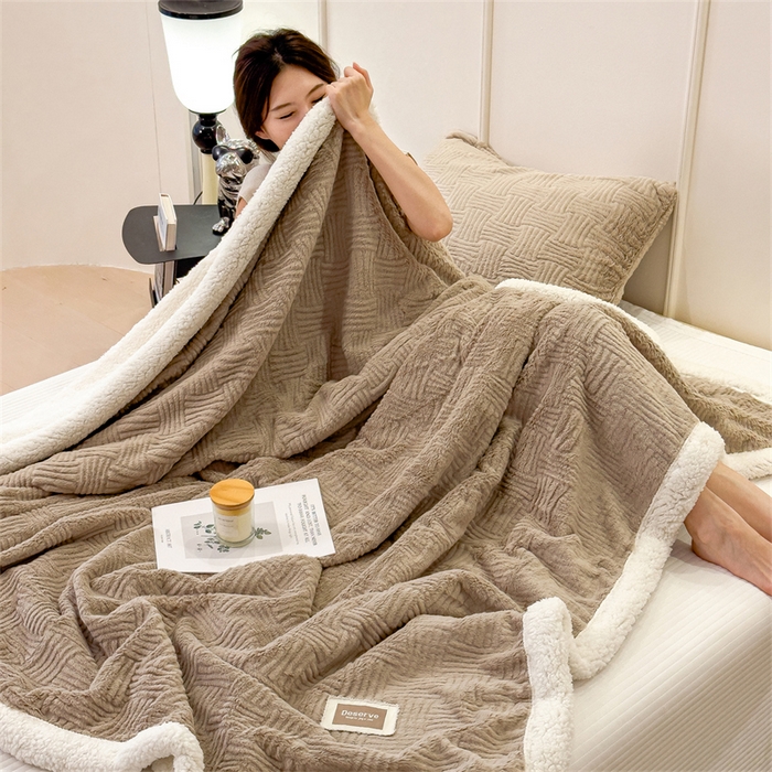 91家纺网 家纺一手货源 找家纺 （总）慕木家纺 2025新款A类高克重加厚兔毛绒双层毛毯斜纹条纹系列(跨境首选提供买家秀)