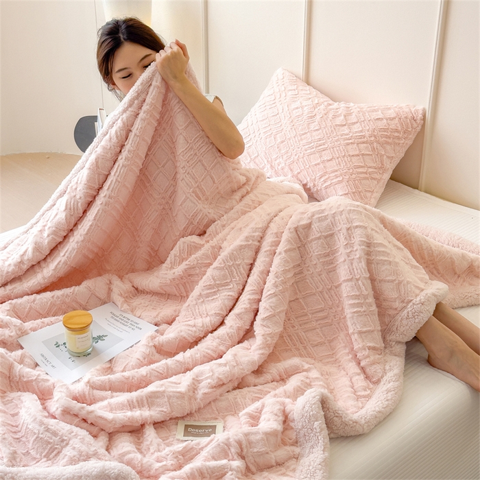 91家纺网 家纺一手货源 找家纺 慕木家纺 2025新款A类高克重加厚兔毛绒双层毛毯斜纹条纹系列(跨境首选提供买家秀) 兔兔绒-斜纹-仙女粉