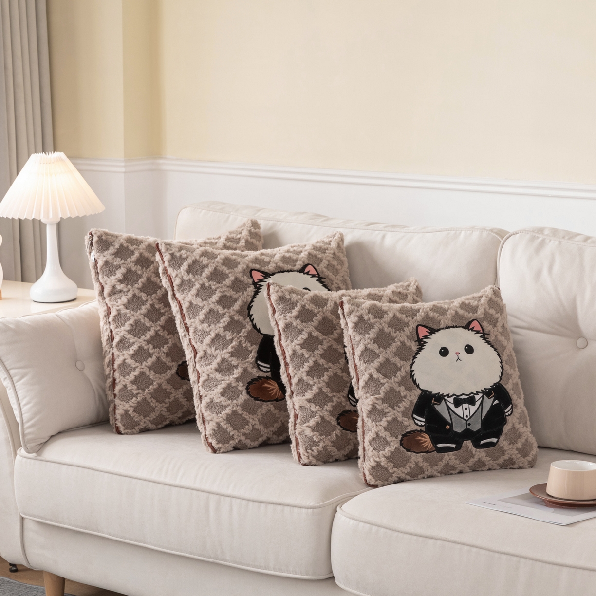 91家纺网 家纺一手货源 找家纺 （总）宝马家纺（原梦童画） 2025新款加厚抱枕被绅士猫