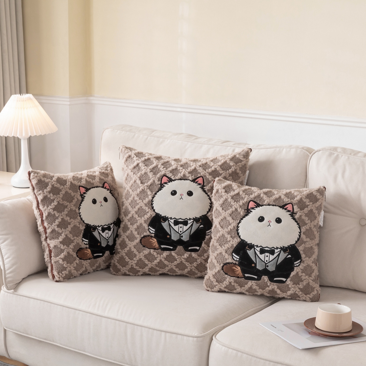 91家纺网 家纺一手货源 找家纺 （总）宝马家纺（原梦童画） 2025新款加厚抱枕被绅士猫