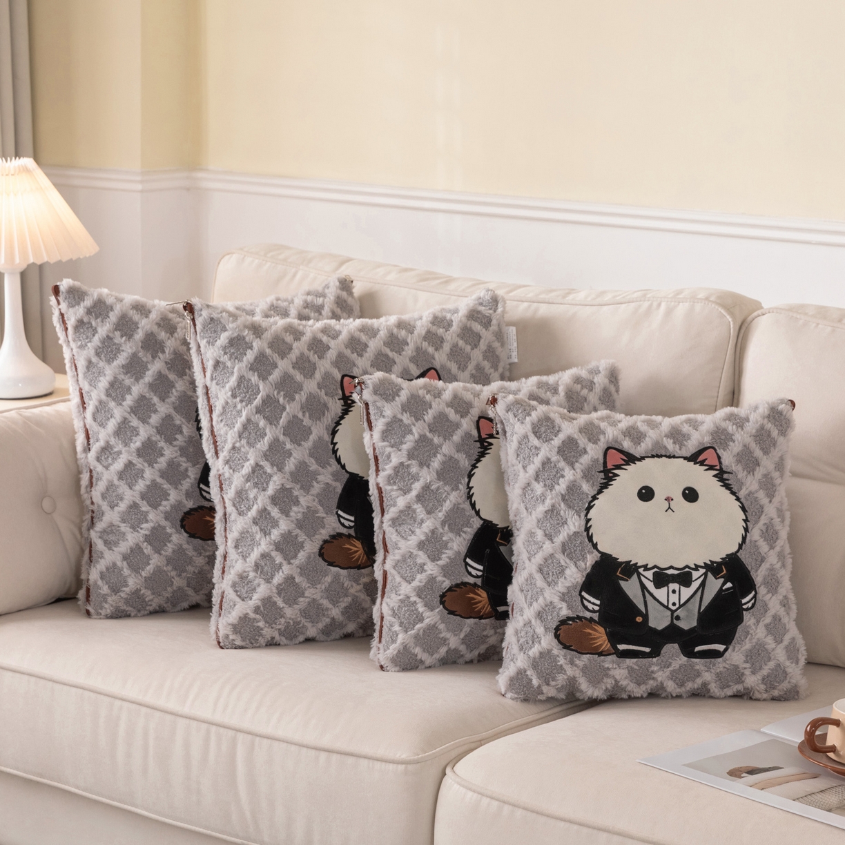 91家纺网 家纺一手货源 找家纺 宝马家纺（原梦童画） 2025新款加厚抱枕被绅士猫 绅士猫灰色