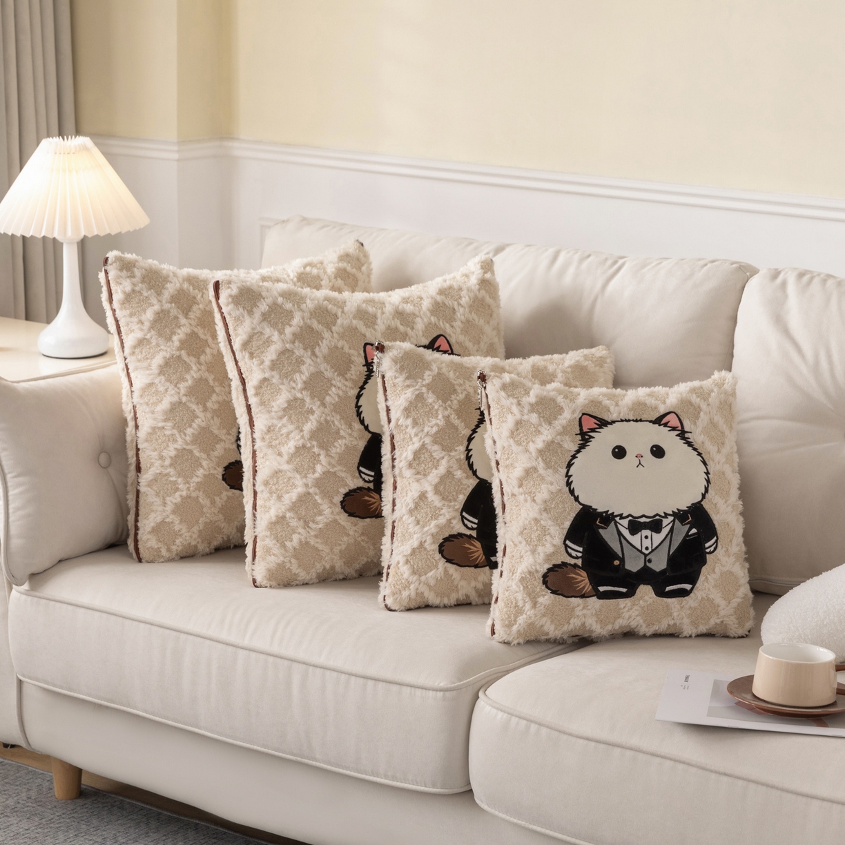 91家纺网 家纺一手货源 找家纺 宝马家纺（原梦童画） 2025新款加厚抱枕被绅士猫 绅士猫卡其色