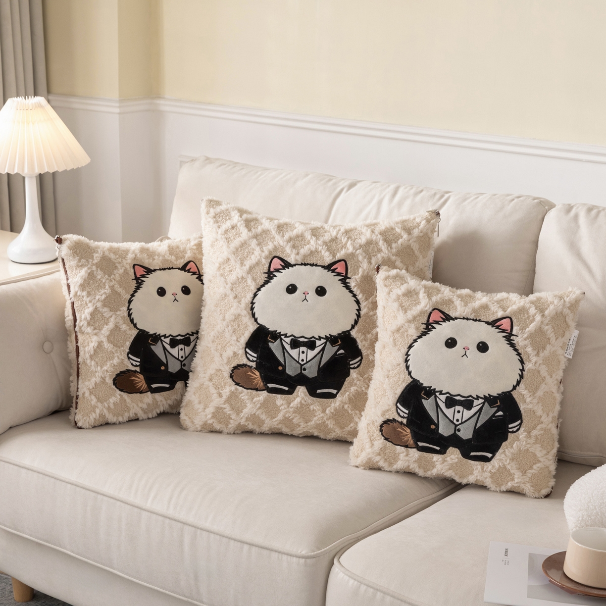 91家纺网 家纺一手货源 找家纺 宝马家纺（原梦童画） 2025新款加厚抱枕被绅士猫 绅士猫卡其色