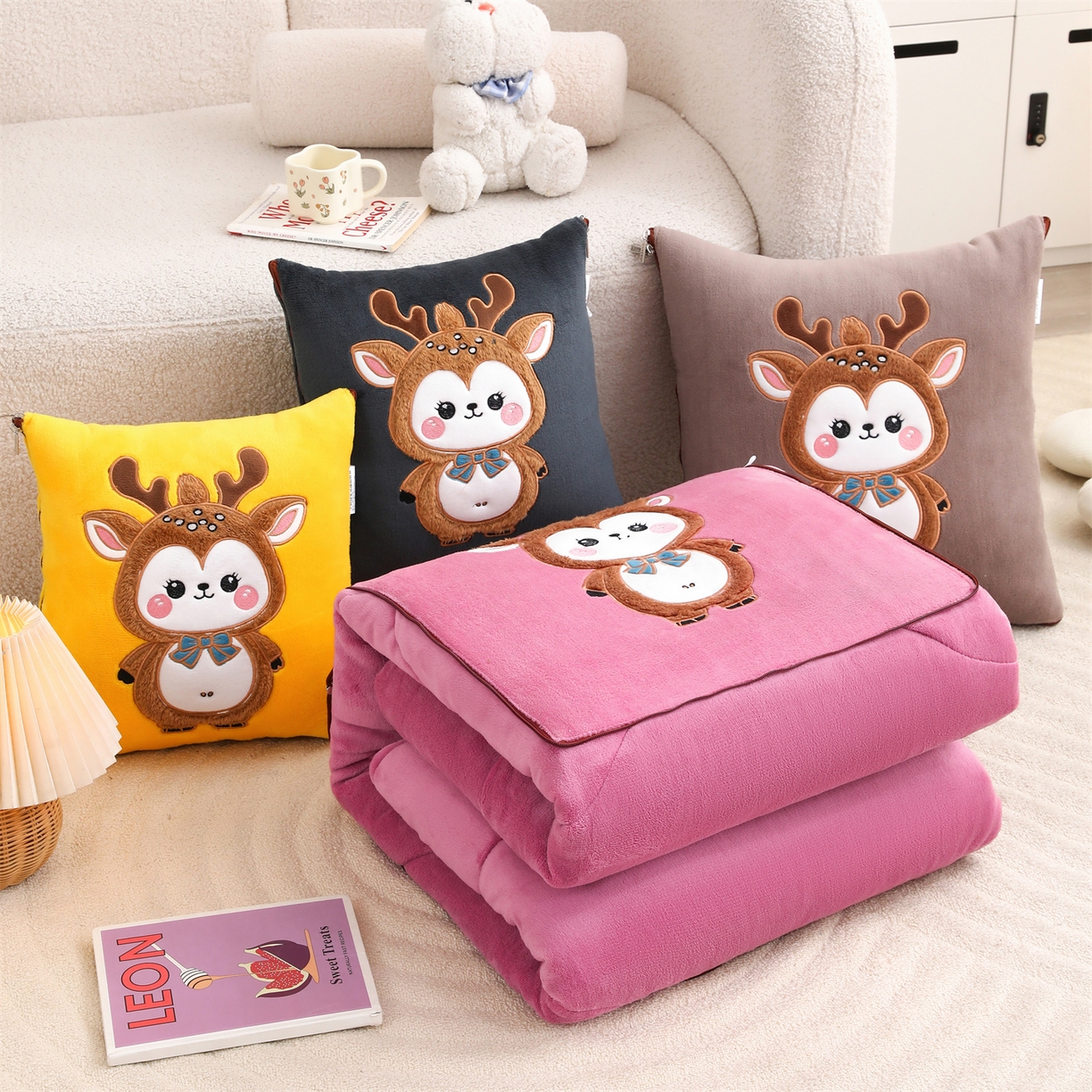 91家纺网 家纺一手货源 找家纺 （总）宝马家纺（原梦童画） 2025新款圣诞鹿加厚抱枕被