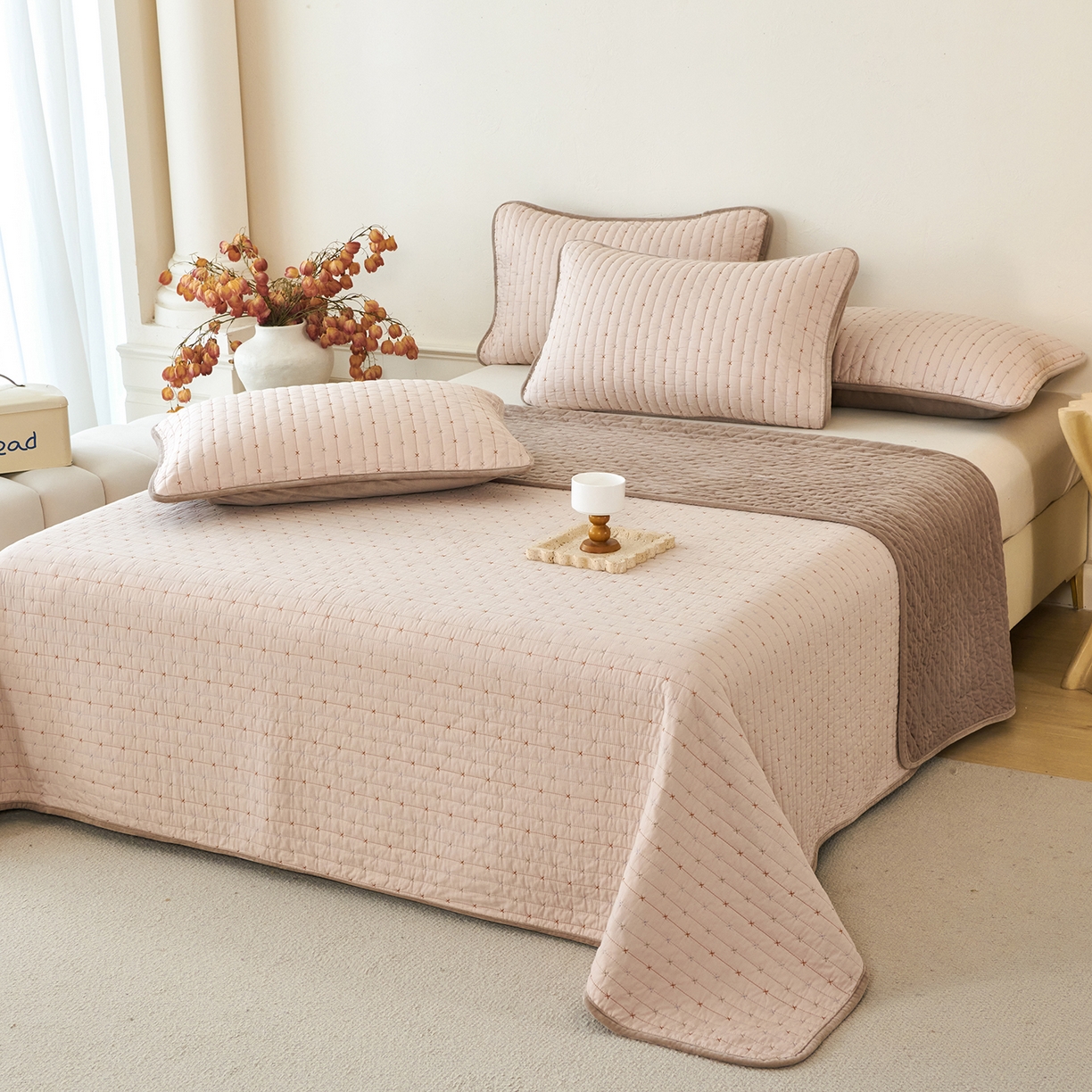 （总）莎果家纺 2025新款60支%100纯棉高克重宝宝绒小米粒刺绣床盖