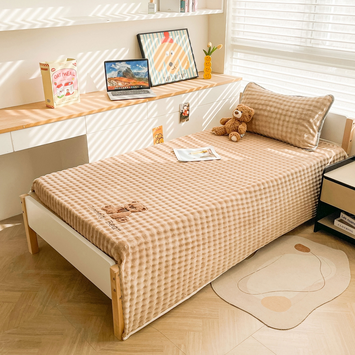 （总）爱思凯家纺 2025新款学生儿童房泡泡绒床单-松饼熊