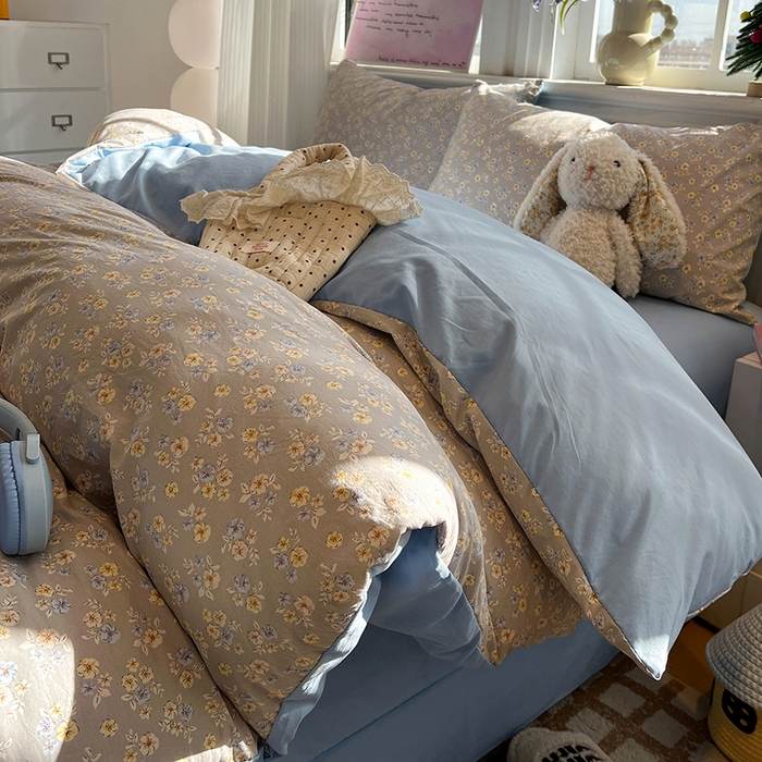 仟网汇 2025新款古法水洗仿棉云感纱四件套 白兰地