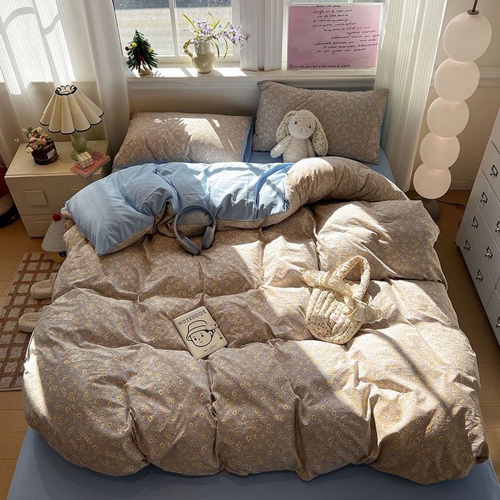 91家纺网 家纺一手货源 找家纺 仟网汇 2025新款古法水洗仿棉云感纱四件套 白兰地