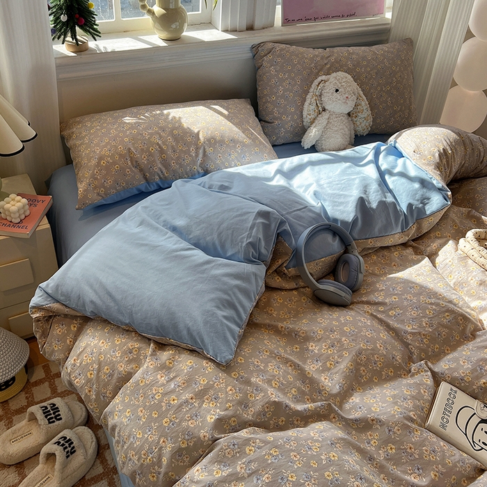 91家纺网 家纺一手货源 找家纺 仟网汇 2025新款古法水洗仿棉云感纱四件套 白兰地