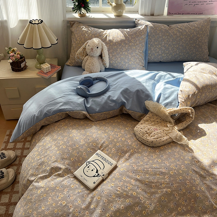 91家纺网 家纺一手货源 找家纺 仟网汇 2025新款古法水洗仿棉云感纱四件套 白兰地