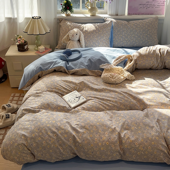 91家纺网 家纺一手货源 找家纺 仟网汇 2025新款古法水洗仿棉云感纱四件套 白兰地